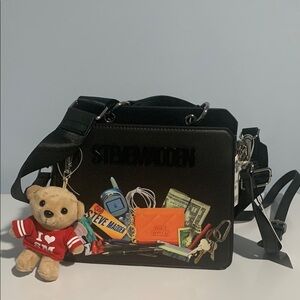 Steve Madden Black Satchel Bag with Silver Hardware